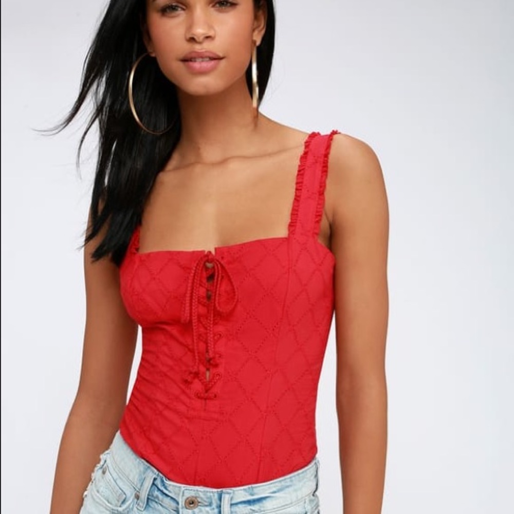 Free People Red Make Me Up Bodysuit